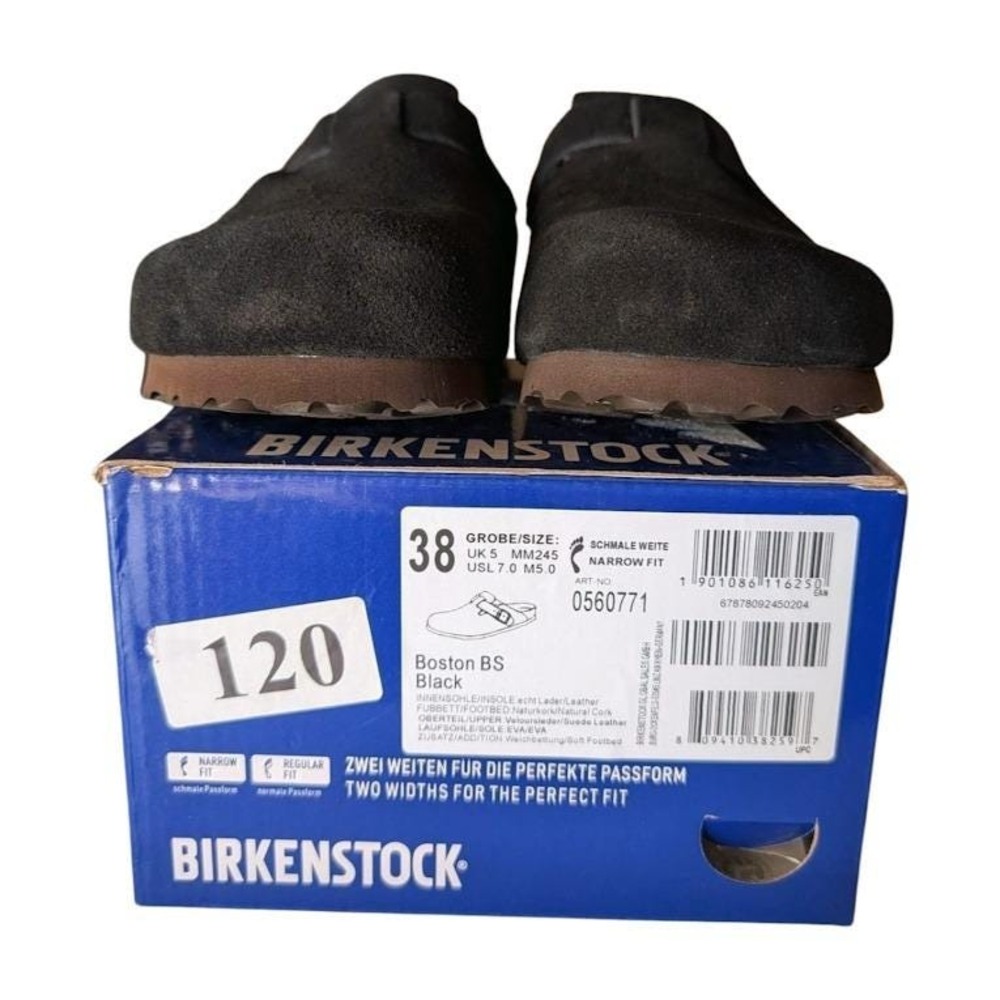 Birkenstock Boston BS Black Suede Soft Footbed Clogs‎ Mules Narrow Fit 38 NIB - Picture 7 of 10